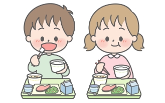 園児が給食を食べているイラスト